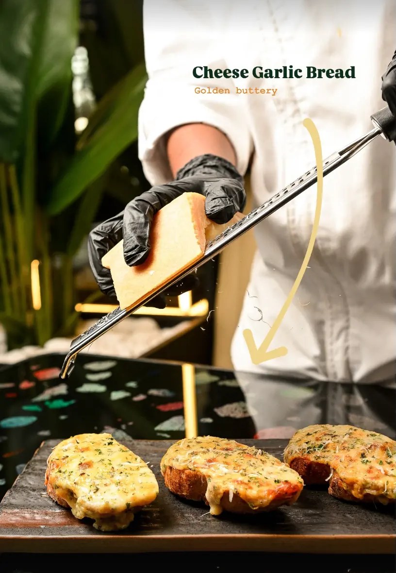 Cheese garlic bread on a wooden board