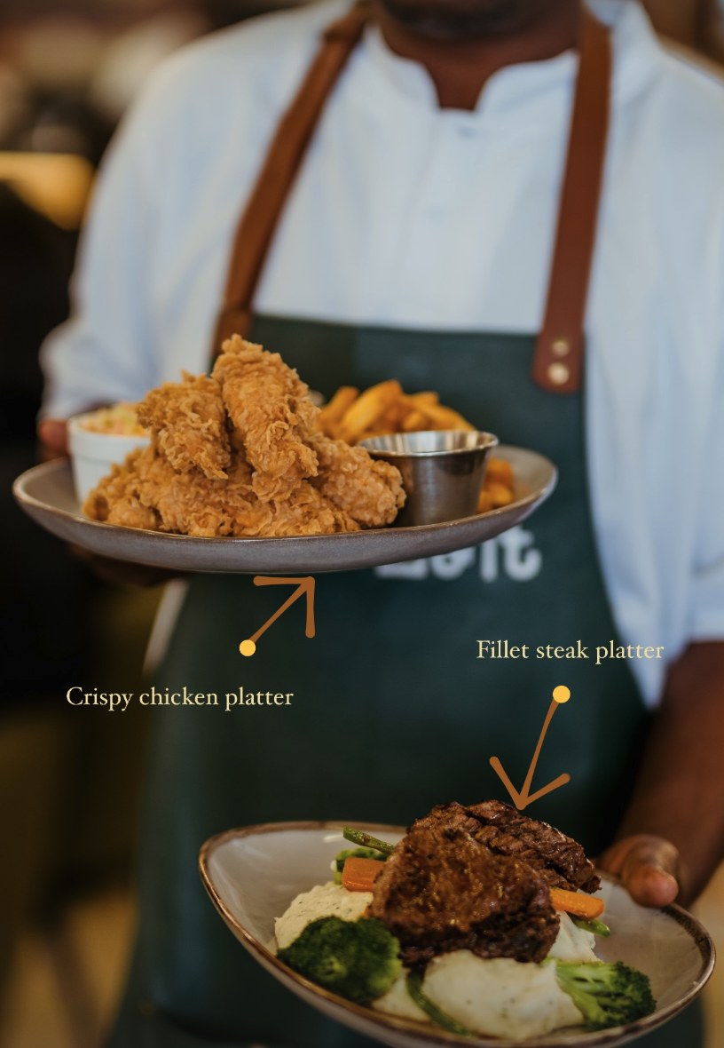 Fillet steak platter and crispy chicken platter
