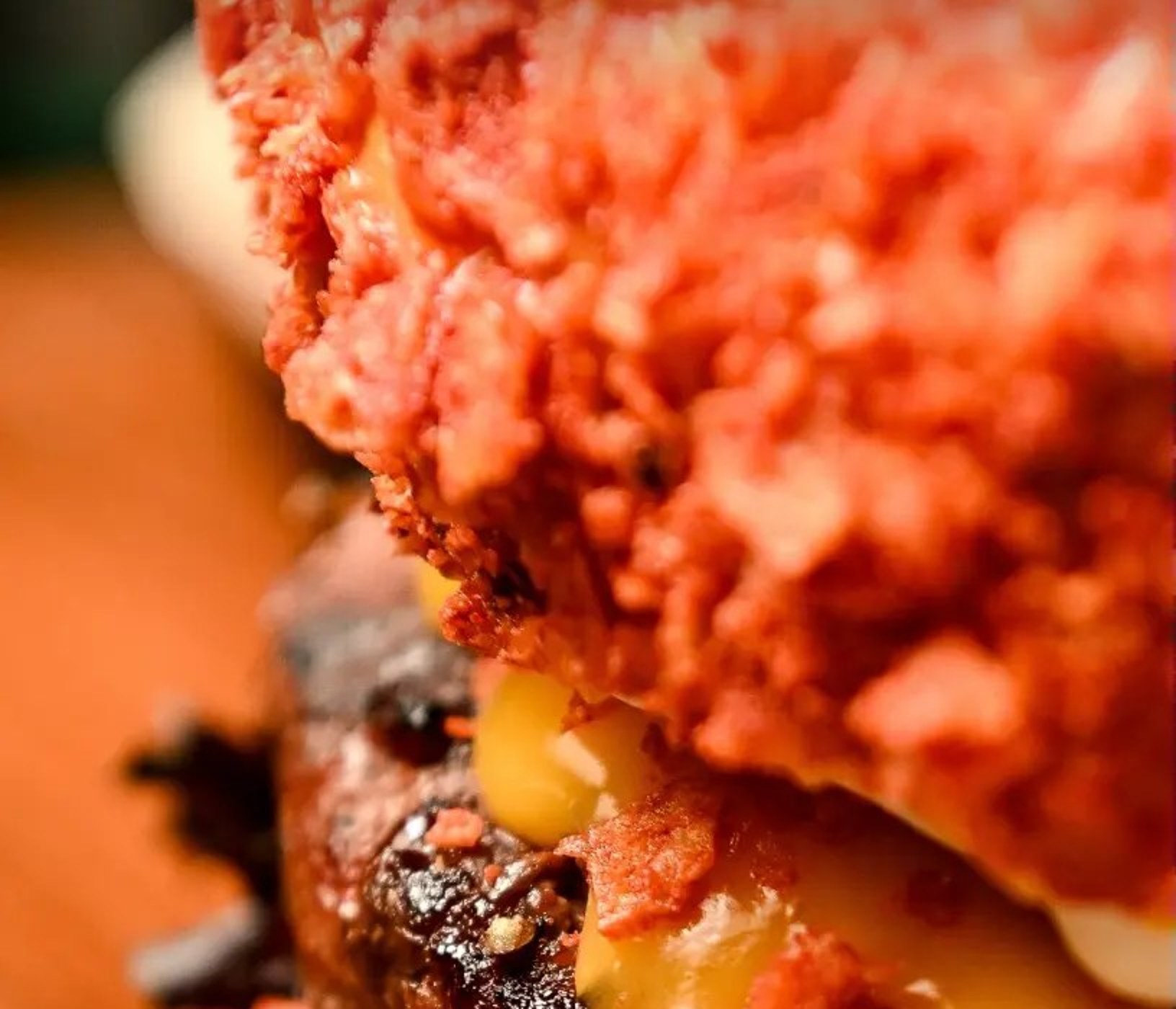 Crispy fried chicken stack with melted cheese